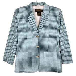 Vintage Eddie Bauer green plaid blazer jacket size petite small preppy academia